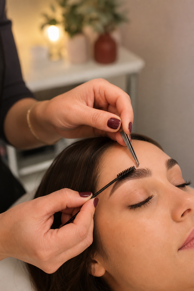 Perfilado de cejas natural en estudio de belleza
